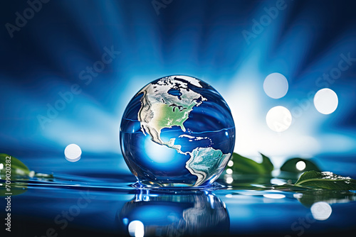  World Water Day concept. globe earth on water surafce photo