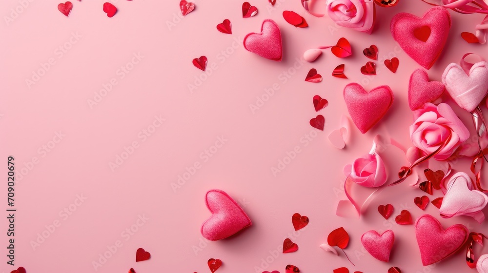 Valentine's Day background with pink hearts on pink background. AI generated