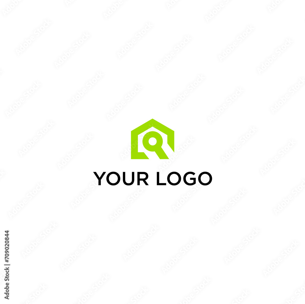 Minimalsit logo concept in the form of a house and a combination of suitable search glasses for housing and real estate companies Minimalsit logo concept in the form of a house and a combination of suitable search glasses for housing and real estate companies