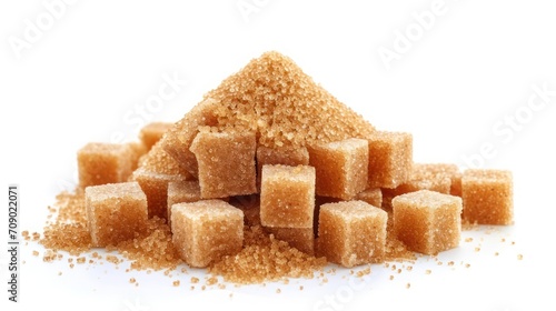 Brown sugar and sugar cubes isolated.
