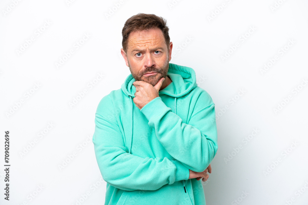 Middle age caucasian man isolated on white background thinking Middle age caucasian man isolated on white background thinking