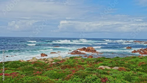 Praia do Trece Beach and section of the Lighthouse Trail, Camino dos Faros, Camarinas, Galicia, Spain photo