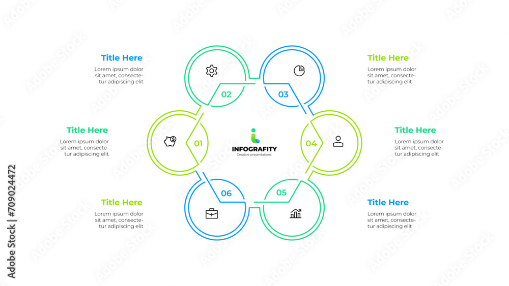 Outline hexagon diagram divided into 6 sectors. Design concept of six steps or parts of business cycle. Infographic design template Outline hexagon diagram divided into 6 sectors. Design concept of six steps or parts of business cycle. Infographic design template