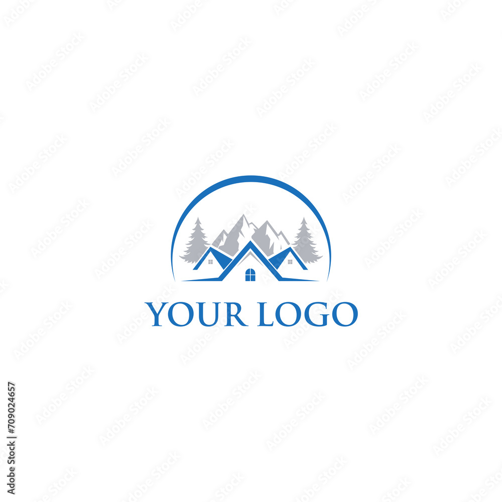 The logo concept is the shape of a house and the silhouette of mountains and trees, suitable for housing and real estate companies The logo concept is the shape of a house and the silhouette of mountains and trees, suitable for housing and real estate companies
