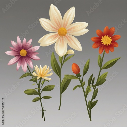 set of colorful flowers on white background