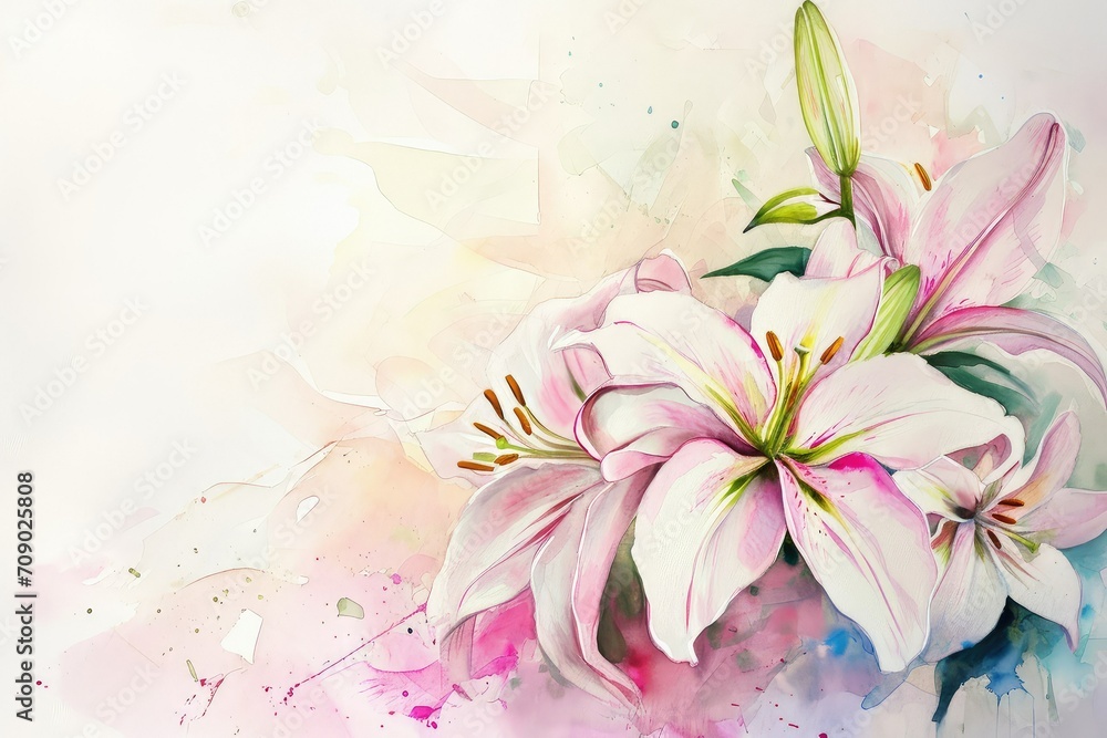 Lily flower on soft pink background, copy space. Lily flower on soft pink background, copy space.