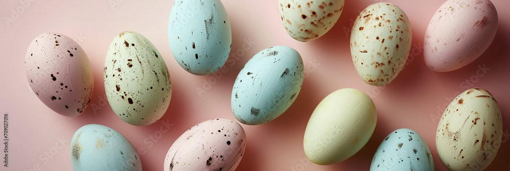 Happy Easter banner, colorful eggs, festive DIY decoration