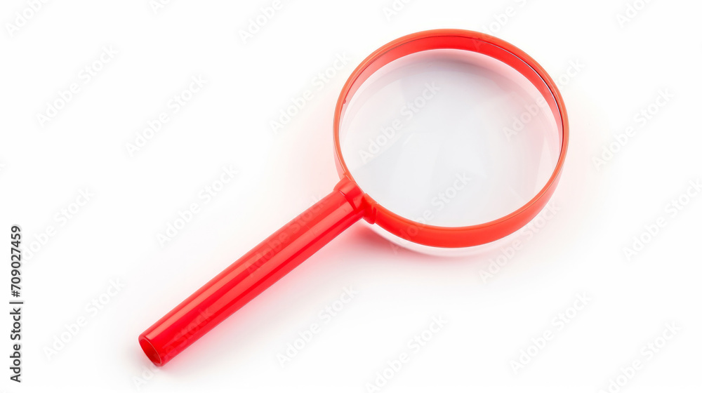Plastic red magnifying glass isolated on white background Plastic red magnifying glass isolated on white background