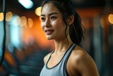 スポーツジムでトレーニングをするアジア人女性, Generative AI