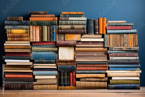 Background from multi-colored books. Multi-colored books on a wall background, library.