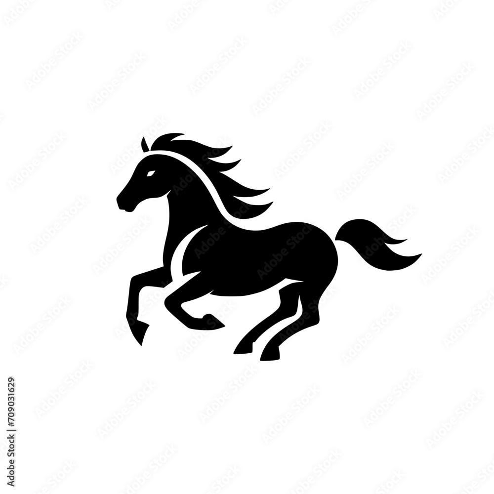 Obraz premium Vector logo of a running horse. black and white professional logo of a horse. can be used a logo, watermark, or emblem.