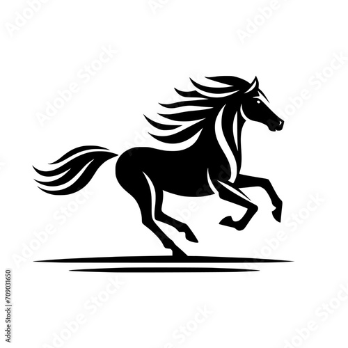 Vector logo of a running horse. black and white professional logo of a horse. can be used a logo, watermark, or emblem.