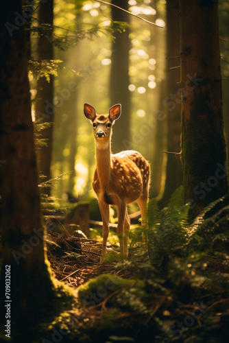 deer in the forest photography, depth of field created with Generative Ai