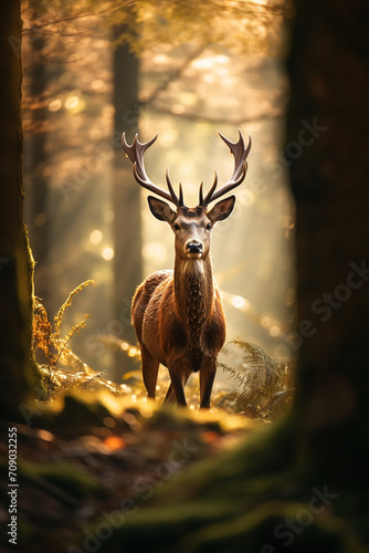 deer in the forest photography, depth of field created with Generative Ai © Andrii Yablonskyi