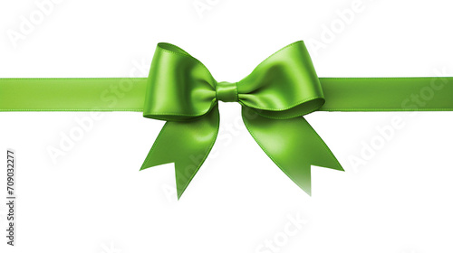 green ribbon and bow isolated against transparent background 
