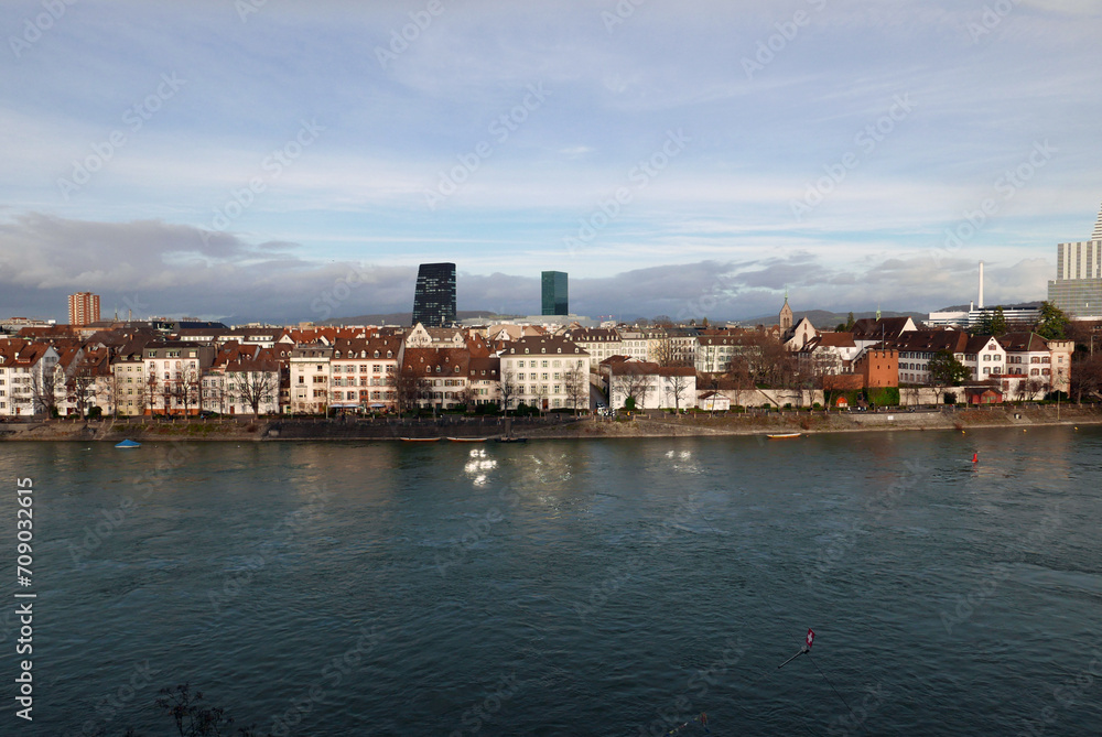 Basel, Switzerland, river Rhine sight from the Cathedral Panoramic Terrace
