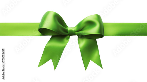 green ribbon and bow isolated against transparent background 