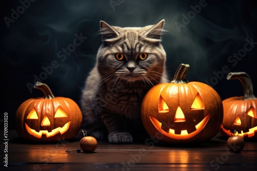 halloween pumpkin with cat © Natalia