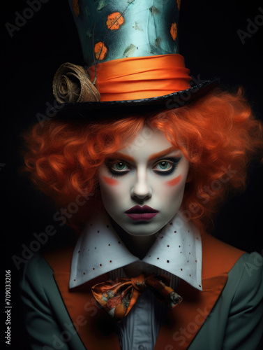 Portrait of a female mad hatter cosplayer 