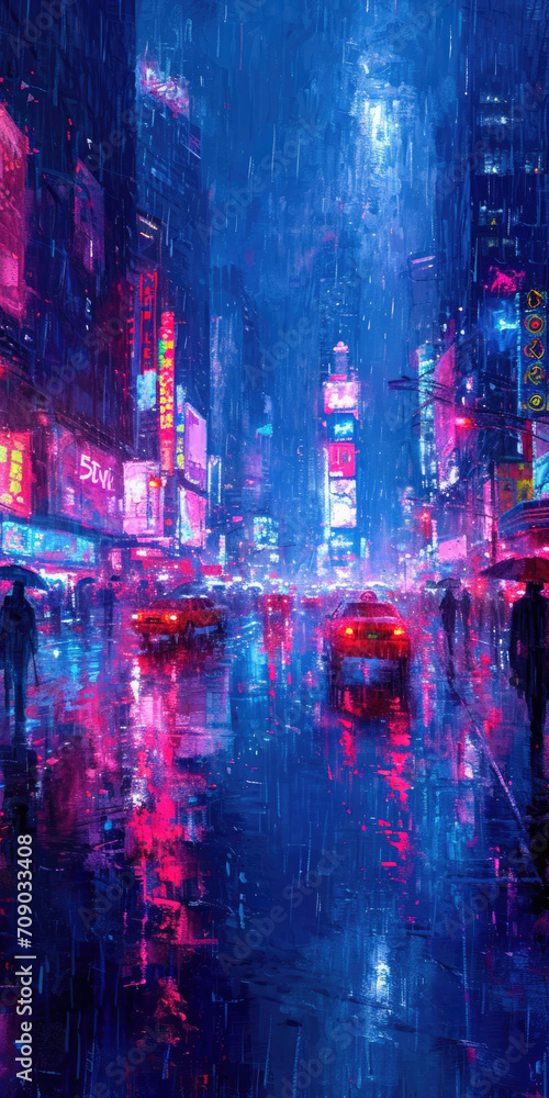 Naklejka premium Chaotic Cityscape, modern art painting