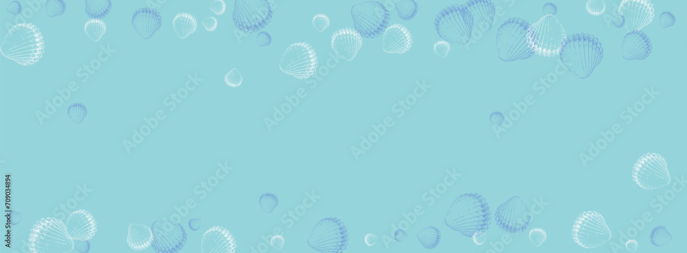 Ultramarine Shell Background Blue Vector. Scallop Pretty Graphic. Abstract Design. Navy Clam Maritime Textile Card.