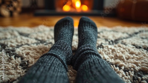 feetin black socks on carpet photo