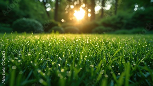 Green grass field with sunlight creating dynamic shadows close up shot