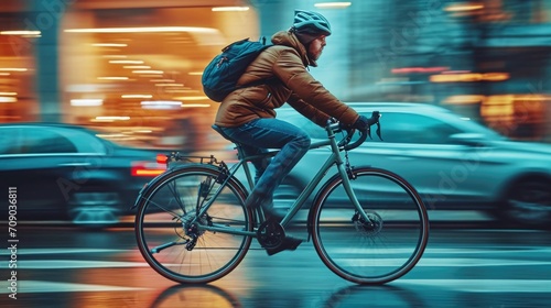 Person riding a bicycle with motion blur 