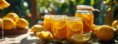 Lemons jam in a jar. Selective focus.