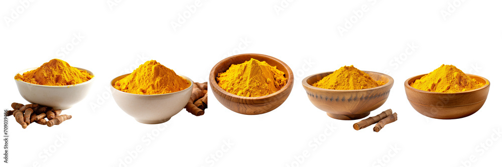 Set of Dry whole Turmeric on a bowl on a transparent background Set of Dry whole Turmeric on a bowl on a transparent background
