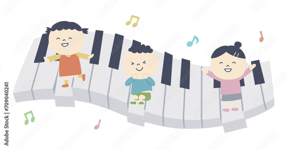 ピアノでメロディーを奏でる子供たちのイラスト