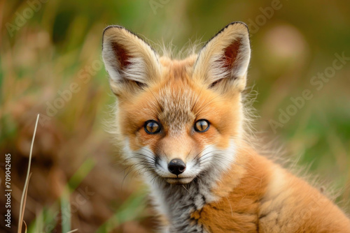 A curious red fox pup, with its fluffy orange fur and bright eyes, investigates its surroundings © Veniamin Kraskov