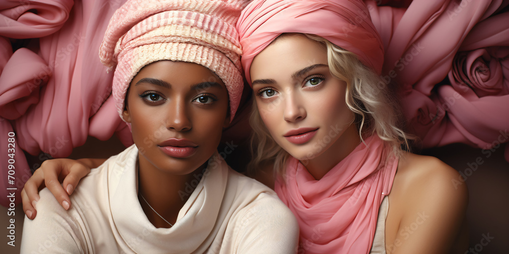 two modern women wearing caps two modern women wearing caps