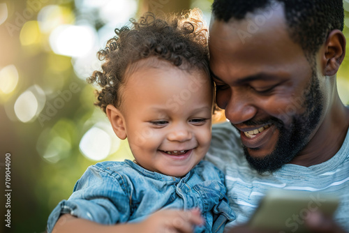 Close-up of a parent and child enjoying something on the smartphone.