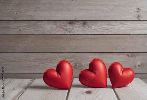 Dual Red Hearts on Wooden Surface