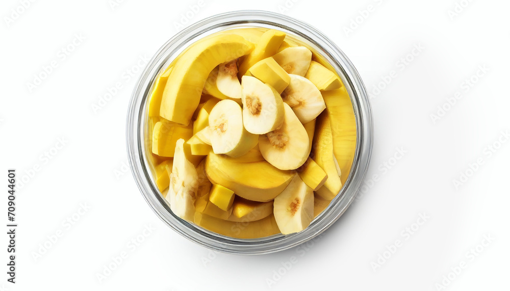 Fresh bananas in a bundle with an isolated top view against a white background. Fresh bananas in a bundle with an isolated top view against a white background.