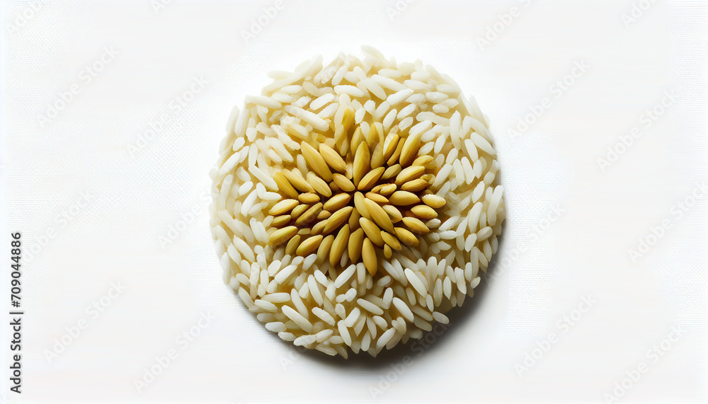 white background with an isolated top view of a rice seed white background with an isolated top view of a rice seed