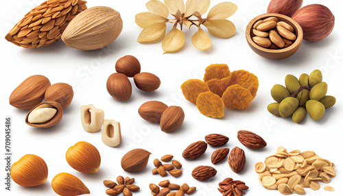 An isolated view of common allergens in nuts against a white background