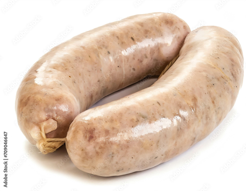 Rohe Bratwurst isoliert auf weißen Hintergrund, Freisteller Rohe Bratwurst isoliert auf weißen Hintergrund, Freisteller