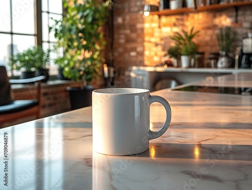 Clean White Mug on Table, on the beautiful background