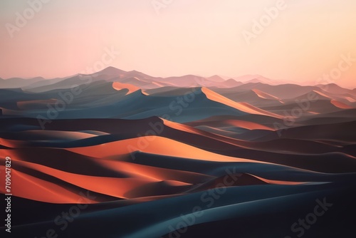 Contoured Dunes of Vibrant Color Taking Shape Under Trade Winds at Saharan Sunrise Generated Image photo