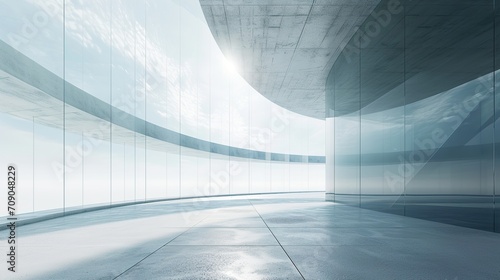 futuristic glass architecture with empty concrete floor