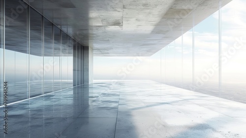 futuristic glass architecture with empty concrete floor