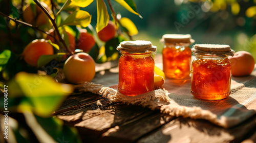 Quince jam in a jar. Selective focus. photo