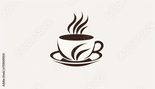 Coffee logo flat lay minimalism. Hot drink icon  breakfast concept  cup coffee  flat symbol illustration white background. Advertisement coffee shop