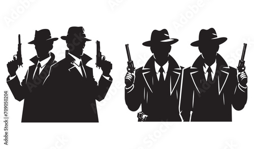 Mafia silhouette vector, Detective silhouette vector isolated on white background