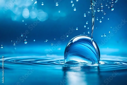 Picture the dance of elements as a vibrant water splash collides with a pristine blue waterdrop, creating a moment frozen in time