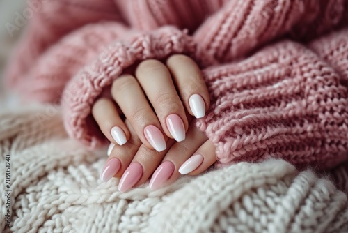 close up of long nails with french manicure
