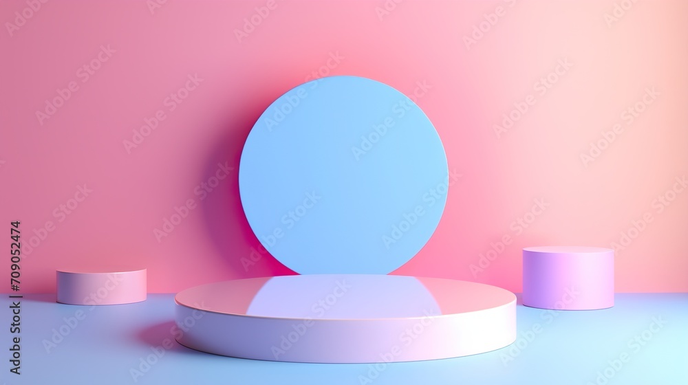 Minimalist blue and pink blending gradient podium for product display Minimalist blue and pink blending gradient podium for product display