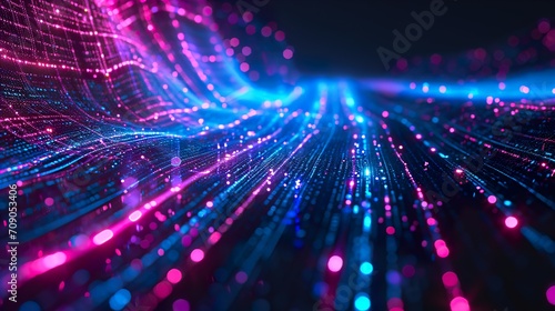 Digital technology metaverse neon blue pink background